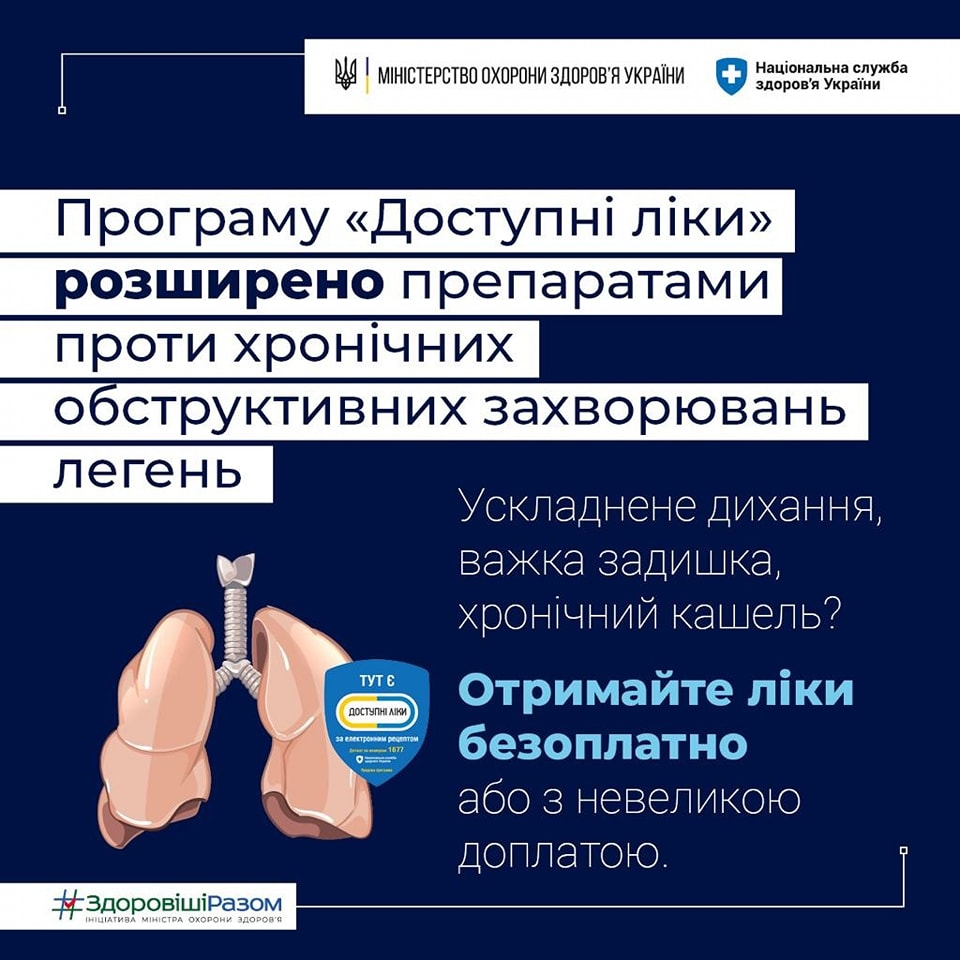 ⚡ Програму «Доступні ліки» розширено препаратами проти хронічних обструктивних захворювань легень